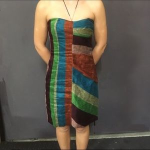 L.A.M.B Y2K Sweet Stripe Strapless Silk Mini Dress
